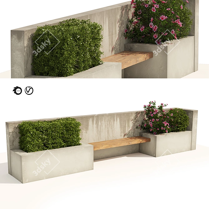 Outdoor Bench Seat with Plant Storage 3D model image 1