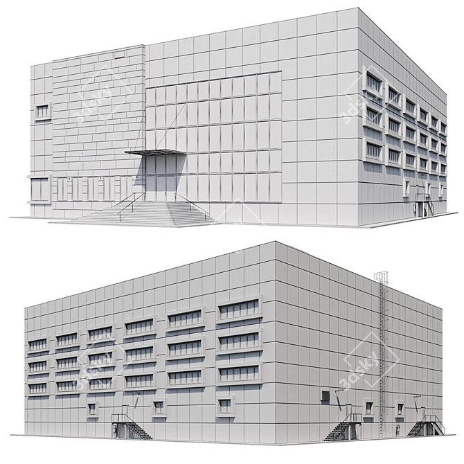 Admin Building V2 3D Model 3D model image 2