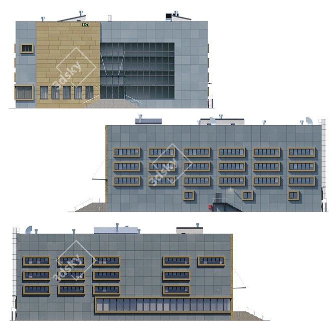 Admin Building V2 3D Model 3D model image 3