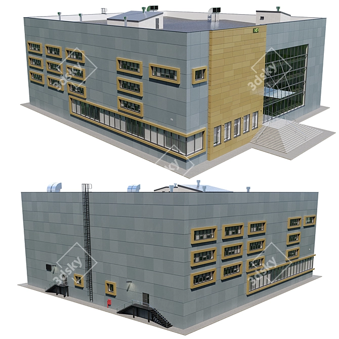 Admin Building V2 3D Model 3D model image 4