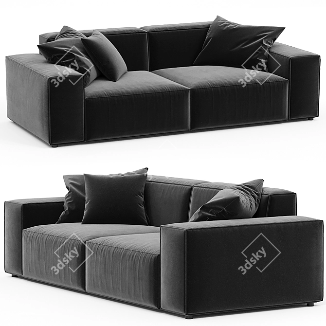 Elegant Black Velvet Sofa 3D model image 1