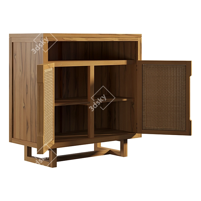 Teak Wicker Patio Cabinet 3D model image 3