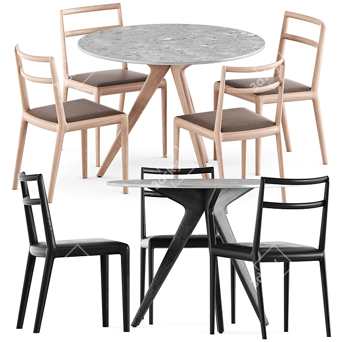 Modern Straight Back Chair & Teak Nero Table Set 3D model image 5