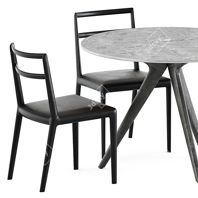 Modern Straight Back Chair & Teak Nero Table Set 3D model image 1