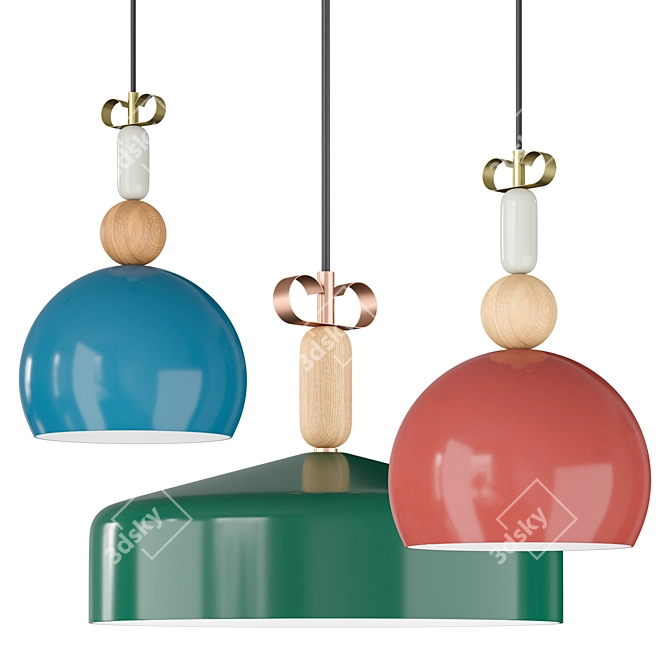 BON TON Hanging Light, Oak Insets 3D model image 2