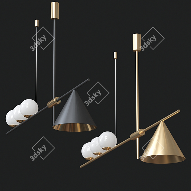 Sleek Slatted Pendant Lights 3D model image 3