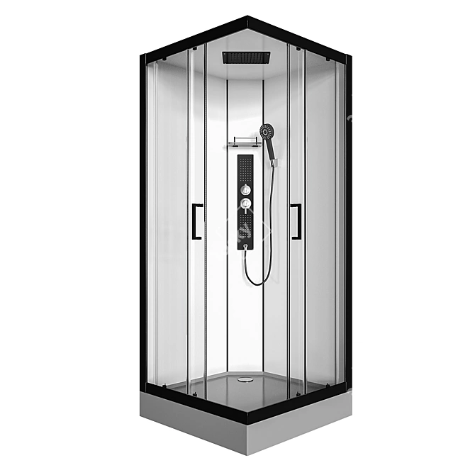 Glossy Black & White Shower Cabin 3D model image 2