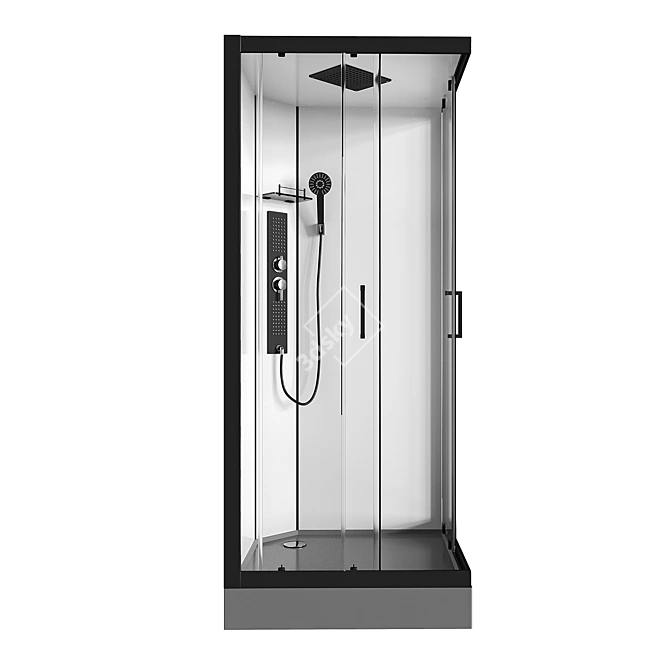 Glossy Black & White Shower Cabin 3D model image 3