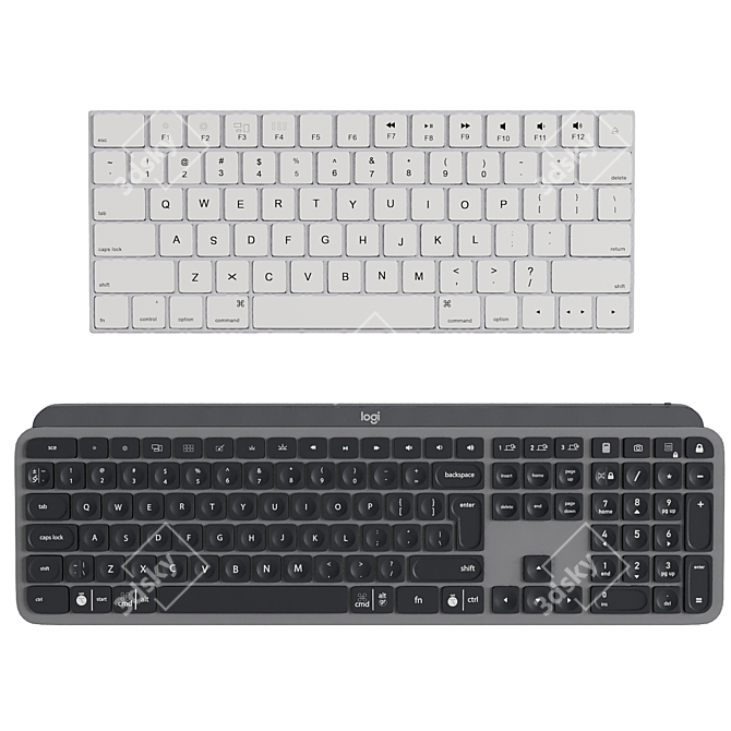 Dual Keyboard Set: Apple & Logitech 3D model image 3