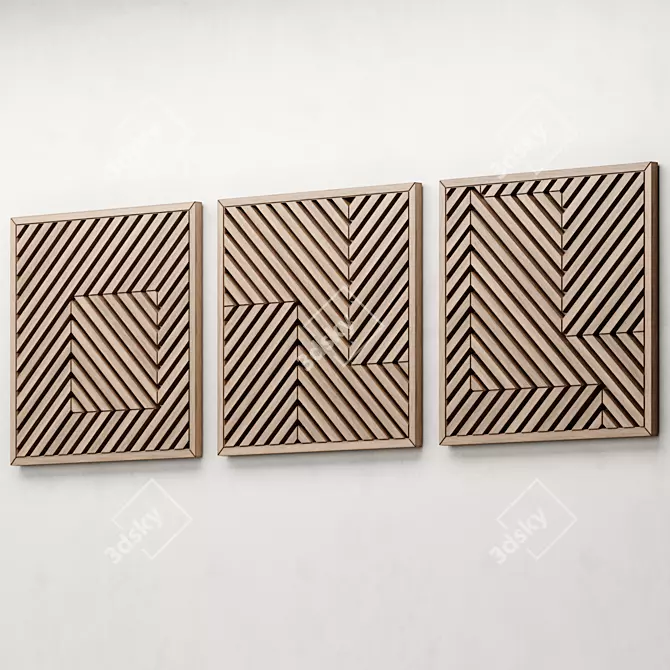 Geometric Wooden Wall Art Set 3D model image 2