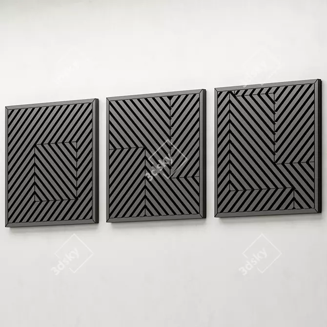 Geometric Wooden Wall Art Set 3D model image 3