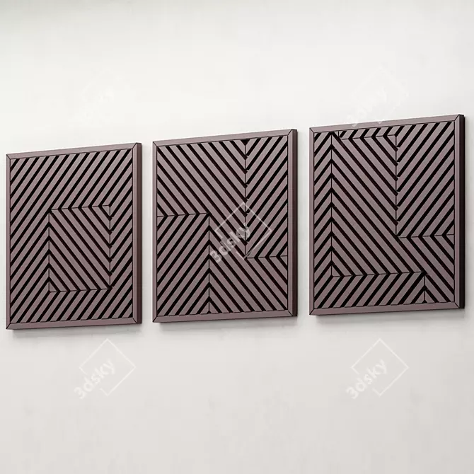 Geometric Wooden Wall Art Set 3D model image 4