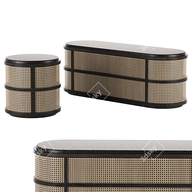 Woven Leather Pouf: 3D Model 3D model image 1