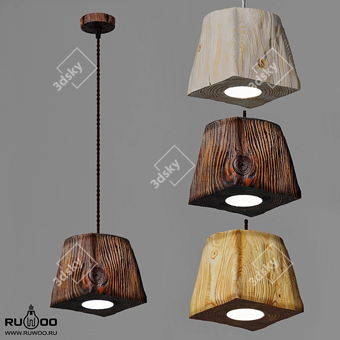 Handcrafted Pine LED Pendant Light 3D model image 1