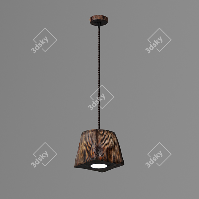 Handcrafted Pine LED Pendant Light 3D model image 2