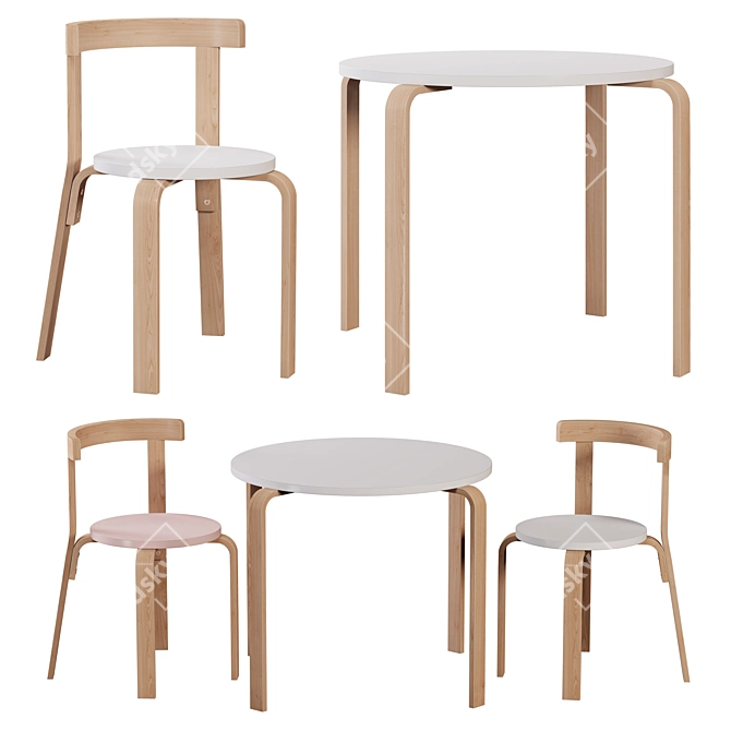 Modern Boston Table&Chairs Set 3D model image 2