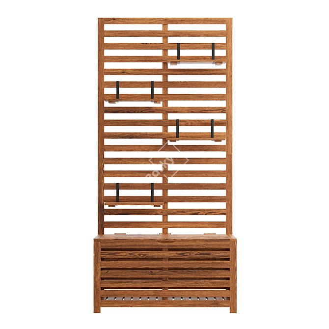 Rustic Acacia Wood Balcony Storage 3D model image 2