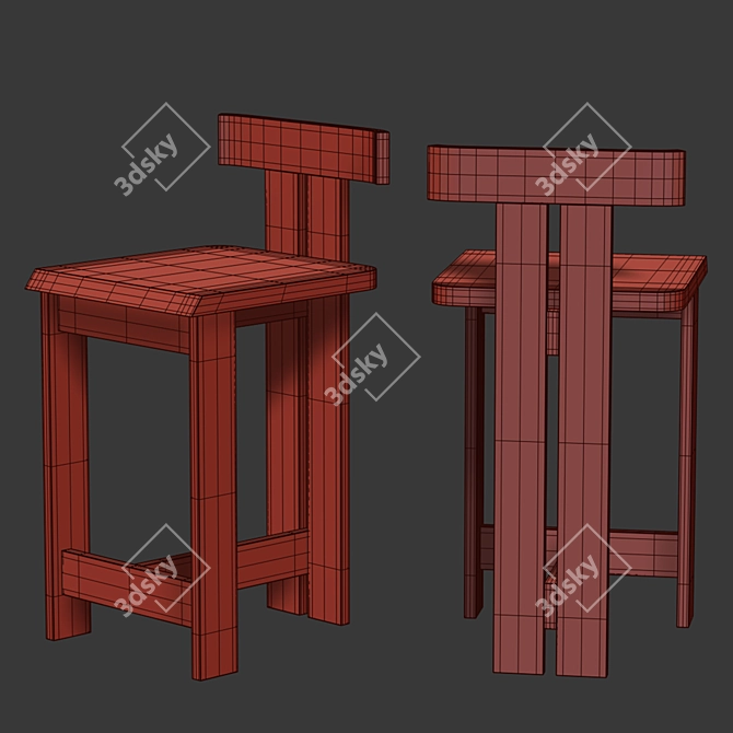 Retro Wooden Bar Stool 3D model image 2