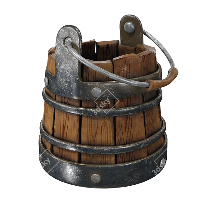 Antique Rustic Metal Bucket 3D model image 1