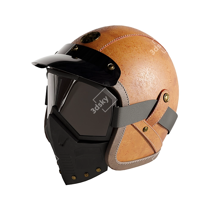 Vintage Leather Motorcycle Helmet Set 3D model image 3