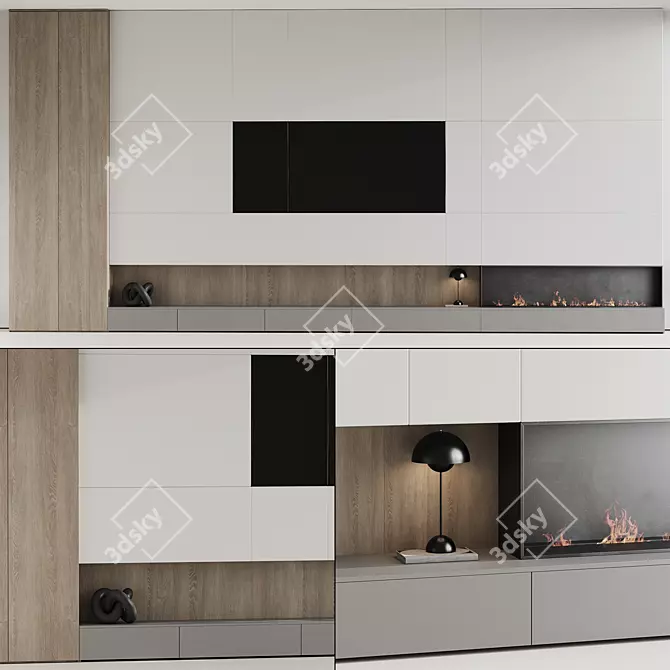 Modern Fireplace TV Wall Unit 3D model image 1