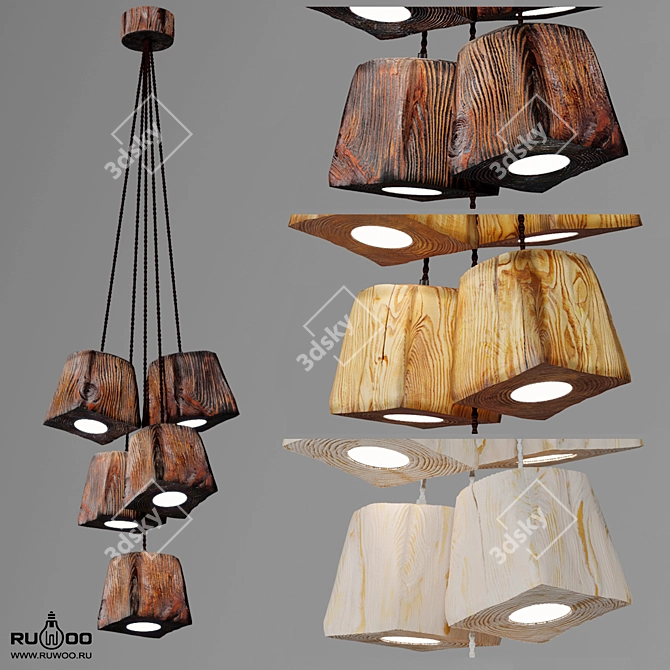 Handcrafted Pine Pendant Light - Querk Led 3D model image 1