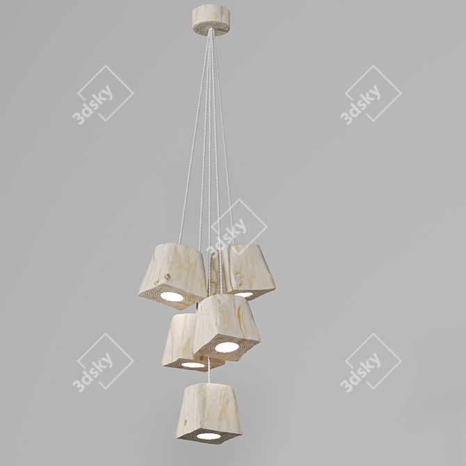 Handcrafted Pine Pendant Light - Querk Led 3D model image 2