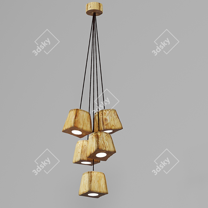 Handcrafted Pine Pendant Light - Querk Led 3D model image 3