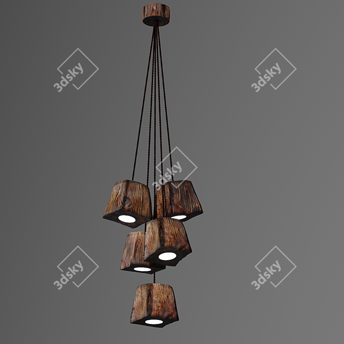 Handcrafted Pine Pendant Light - Querk Led 3D model image 4