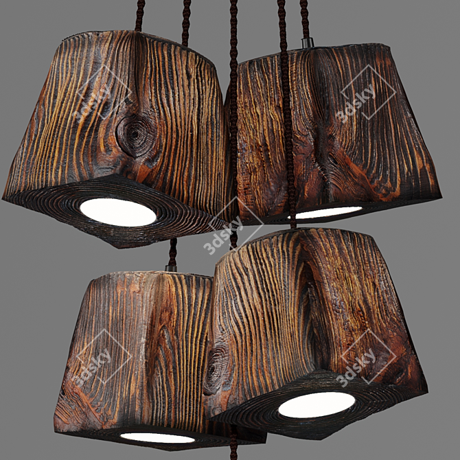 Handcrafted Pine Pendant Light - Querk Led 3D model image 5