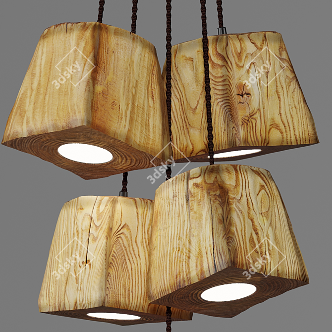 Handcrafted Pine Pendant Light - Querk Led 3D model image 6