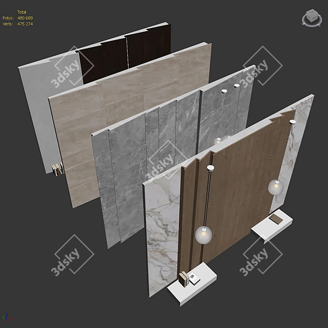 Modern 3D Wall Panel Set 3D model image 7