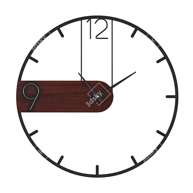 Metal Wood Wall Clock Elegant 3D model image 1