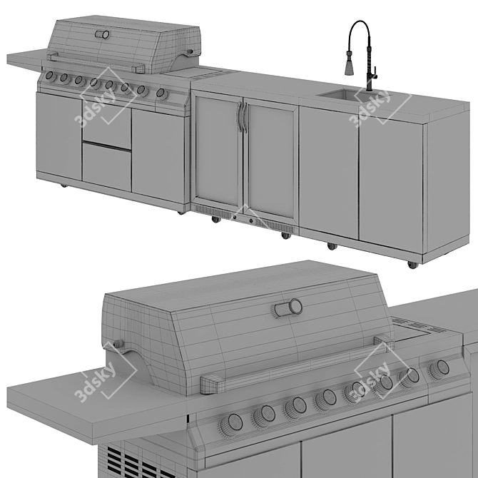 Outdoor Kitchen with Grill Divide 3D model image 6