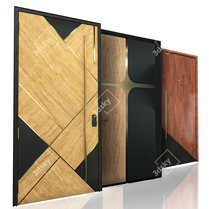  3 Modern Vray Rendered Doors 3D model image 2