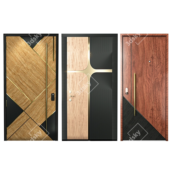  3 Modern Vray Rendered Doors 3D model image 7