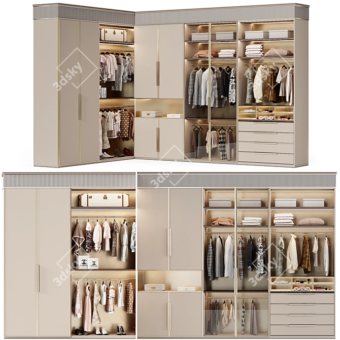 5-Door Modern Wardrobe with Render Optimization 3D model image 1