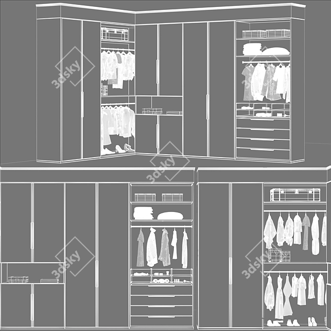 5-Door Modern Wardrobe with Render Optimization 3D model image 3