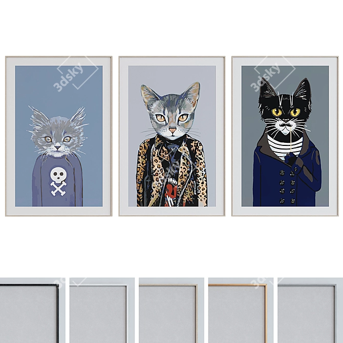 Modern Cat Portrait Picture Frame Set 3D model image 1