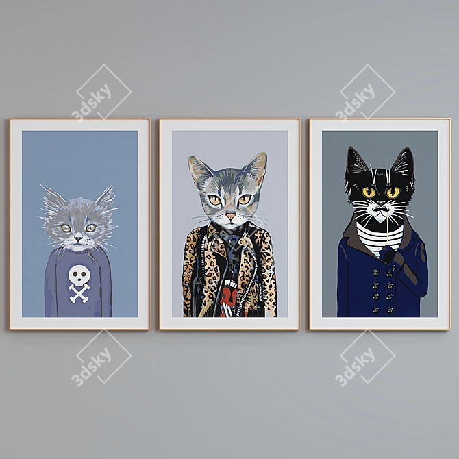 Modern Cat Portrait Picture Frame Set 3D model image 2