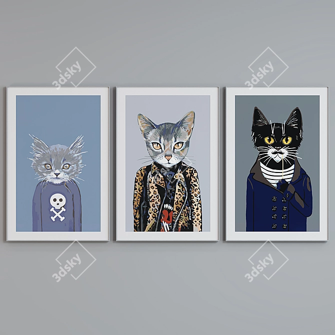 Modern Cat Portrait Picture Frame Set 3D model image 3