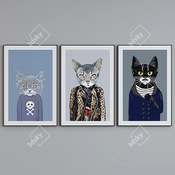 Modern Cat Portrait Picture Frame Set 3D model image 5