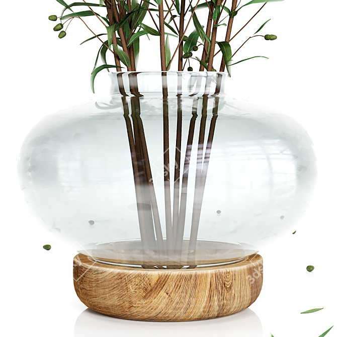 Eucalyptus Bouquet with Glass Vase 3D model image 4