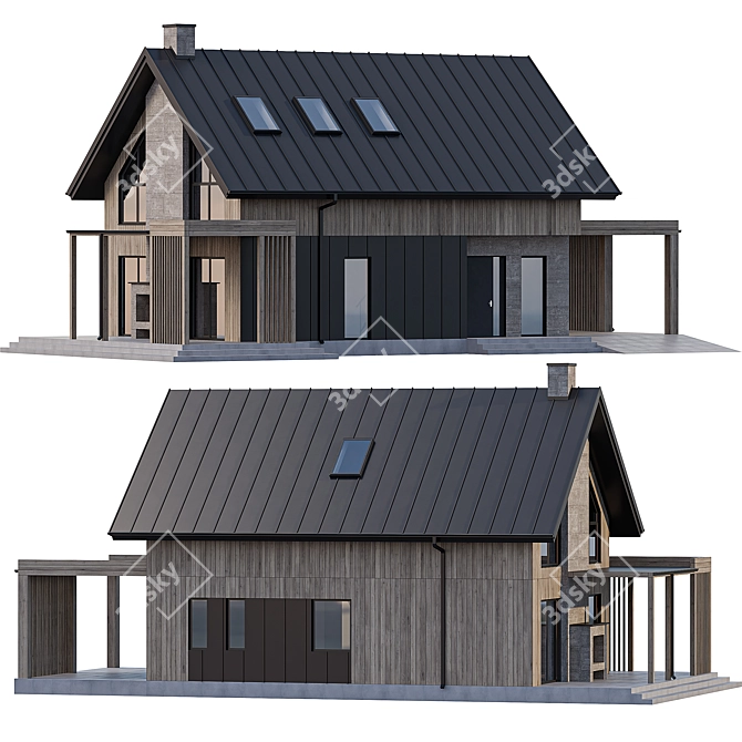 Modern Two-Story Cottage with Fireplace 3D model image 5