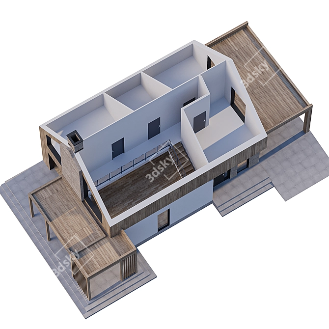 Modern Two-Story Cottage with Fireplace 3D model image 7