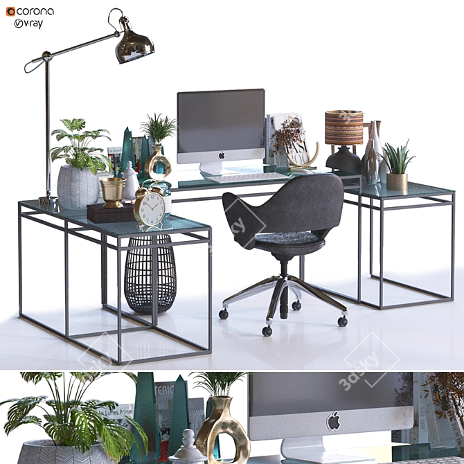 Contemporary Home Office Desk Set 3D model image 1