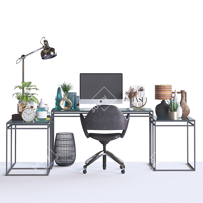 Contemporary Home Office Desk Set 3D model image 2