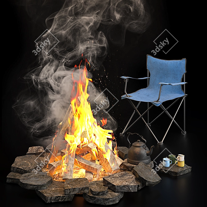 Camping Kit with Essentials & Bonfire 3D model image 1