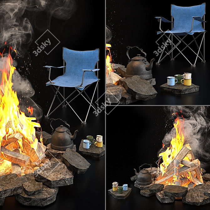 Camping Kit with Essentials & Bonfire 3D model image 2