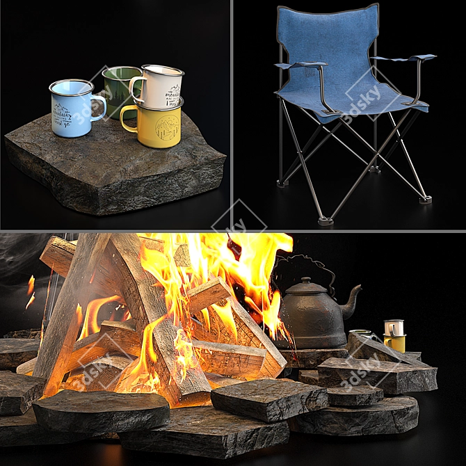 Camping Kit with Essentials & Bonfire 3D model image 3